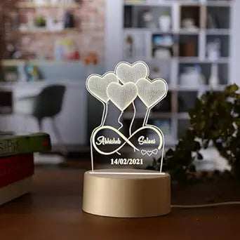 AICA Heart-Shaped Custom LED Night Lamp with Couple's Names & Date