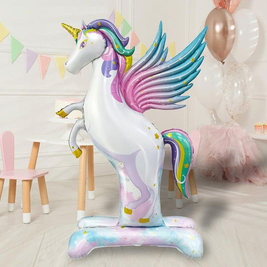 Atpata Funky 55-Inch Jumping Unicorn Foil Balloon with Rainbow Wings | Stands Upright
