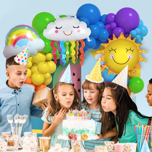 Party Propz Rainbow Theme Rubber Birthday Decorations Kit - 75Pcs