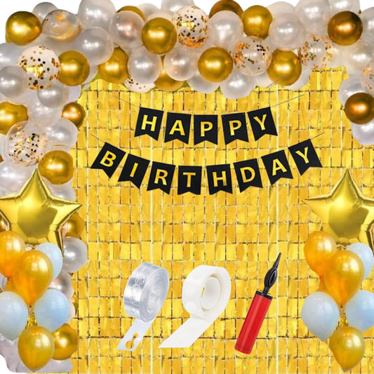 HK Balloons 63-Piece Birthday Decoration Set with Confetti balloon pump And Pretty curtains