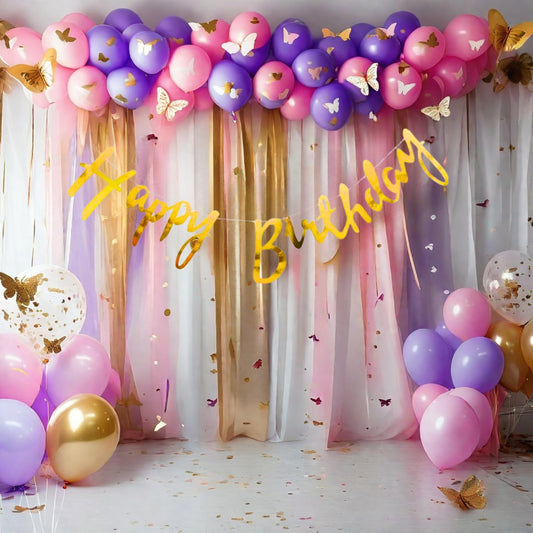 HK Balloons Butterfly Birthday Decoration Set – Purple Theme Backdrop & Party Decor for Girls